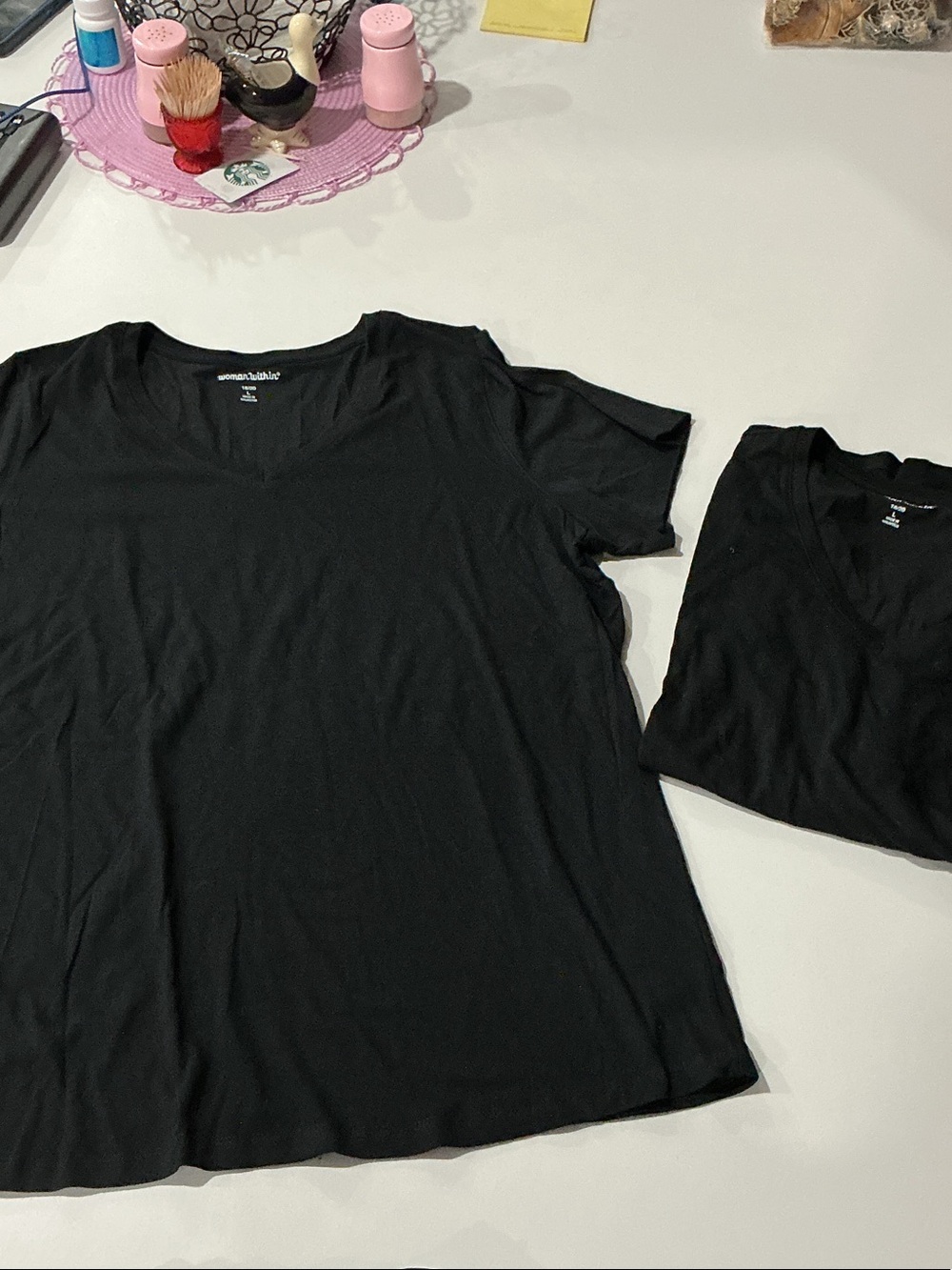 Woman Within Black V-Neck Short Sleeve Tee LOT OF 2 large